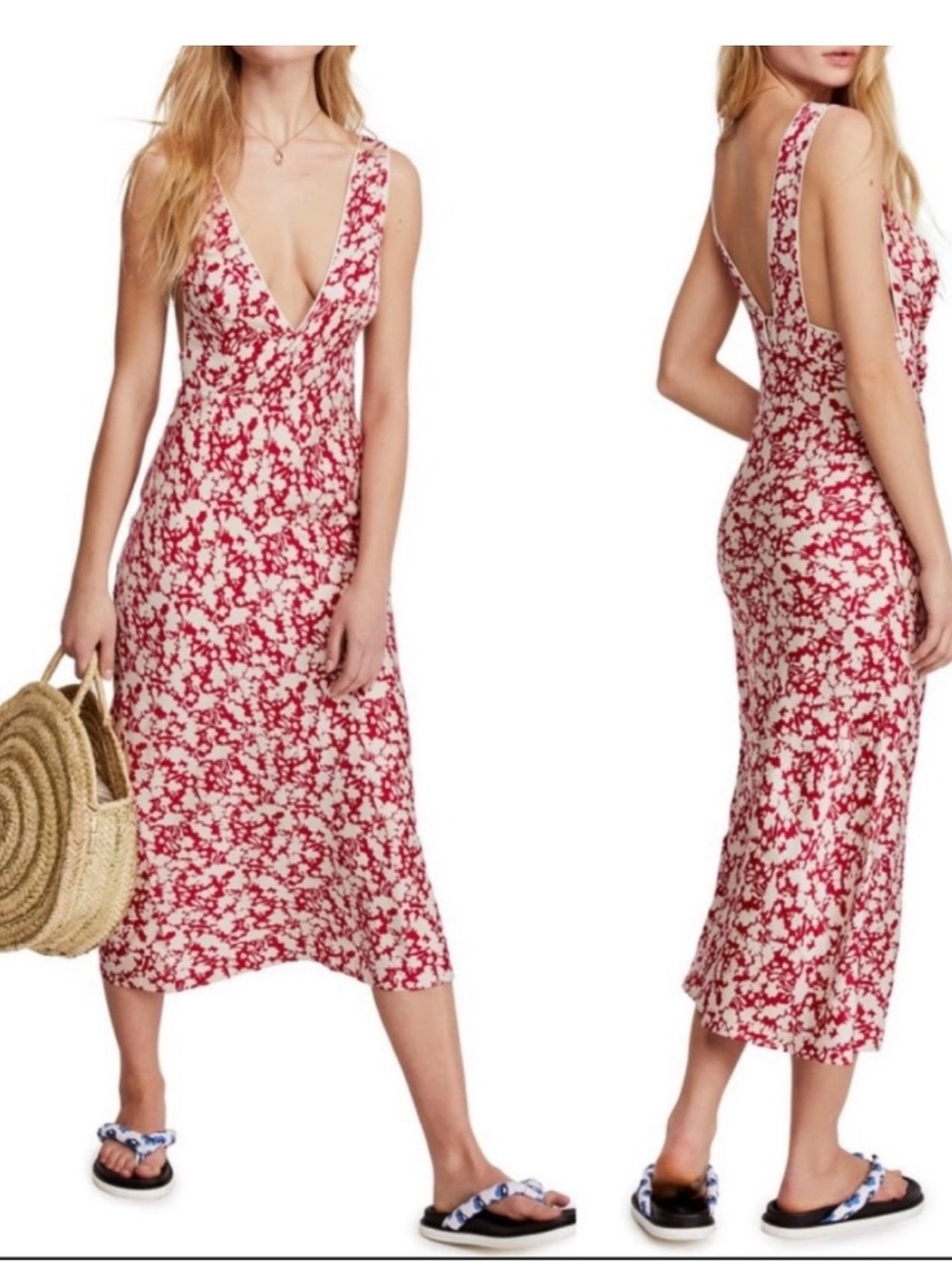Free People V-Neck Midi Dress size 10